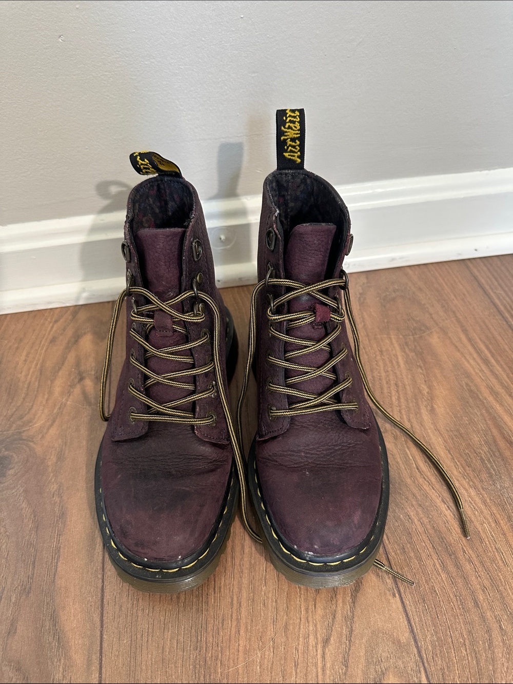 Dr. Martens Dark Purple Leather 6-Eye Lace-Up Combat Boots